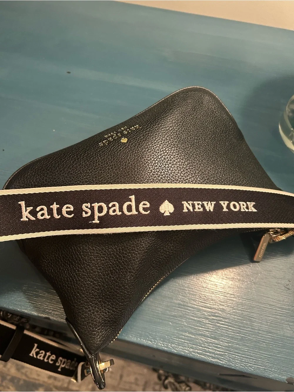 Kate Spade Rosie Black Pebbled Leather Crossbody Black/Cream Logo Strap - Picture 16 of 17